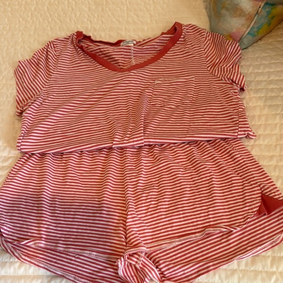Orange and White Striped Pajama Set - Picture 1 of 4